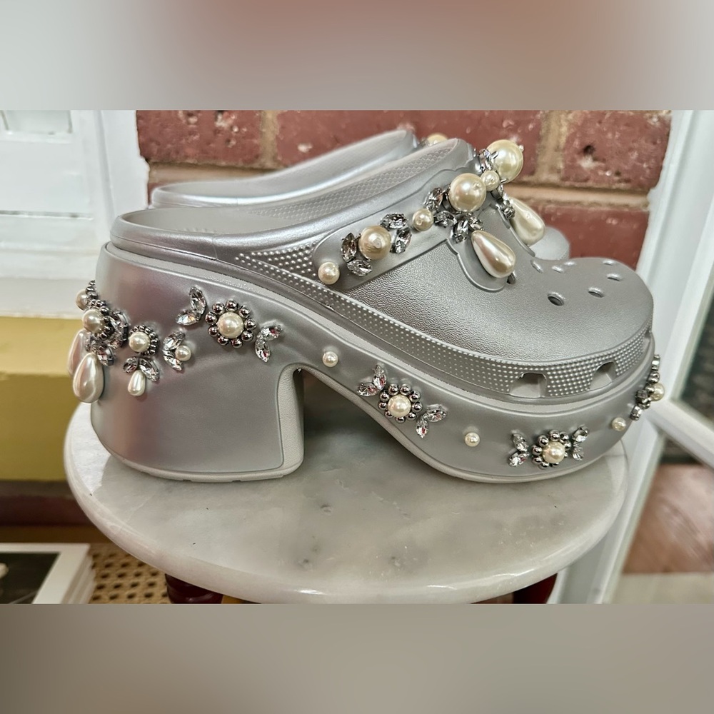 Embellished Silver Mules